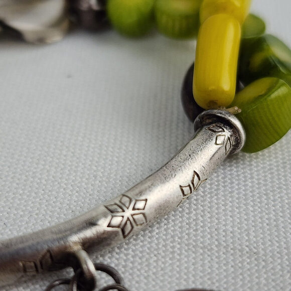 Silpada Green Sterling 925 Silver Coral Wood Leaf Shell Stretch Bracelet - Picture 4 of 6